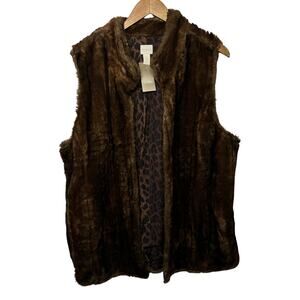 Chico's NWT Vest Acrylic Faux Fur Brown Open Front Animal Print Lined Winter 3